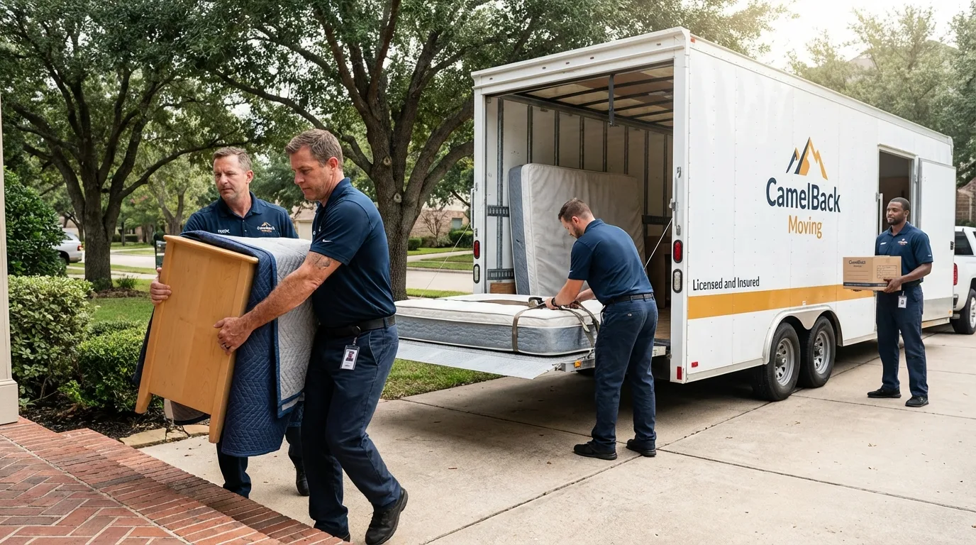 Crew loading residential truck for cross-state move from Sherburne, NY