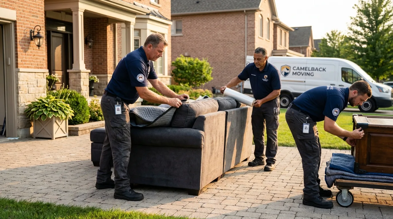 Large estate moving crew wrapping furniture in Sherburne, NY